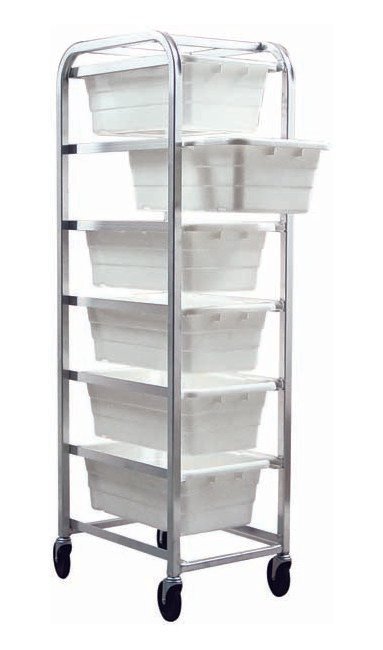 Heavy Duty Steel Mobile Rack with 6 White Tubs - Image 1