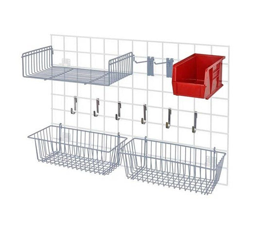 Grid Storage Accessory Pack with Red Bin and Gray Epoxy Coating - Image 1