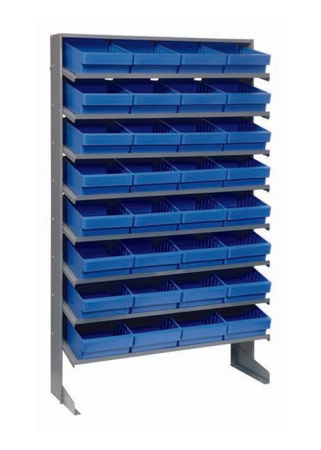 Heavy Duty Shelving Unit with 32 Blue Storage Bins - Image 1