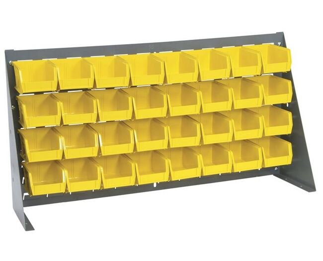 Heavy-Duty Bench Rack with 32 Yellow Storage Bins - 36 Inches Wide - Image 1