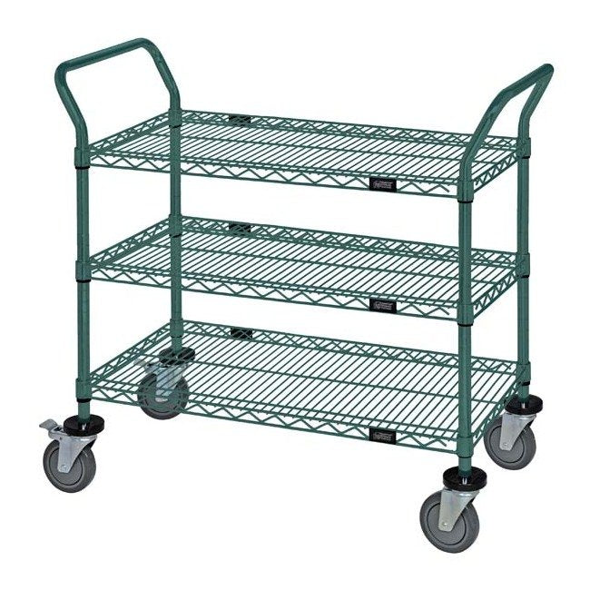 Green Epoxy Wire Shelving Cart with 3 Shelves - Image 1