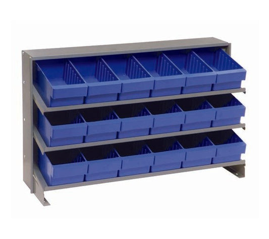 Heavy Duty Steel Shelving Unit with 18 Blue Bins - Image 1