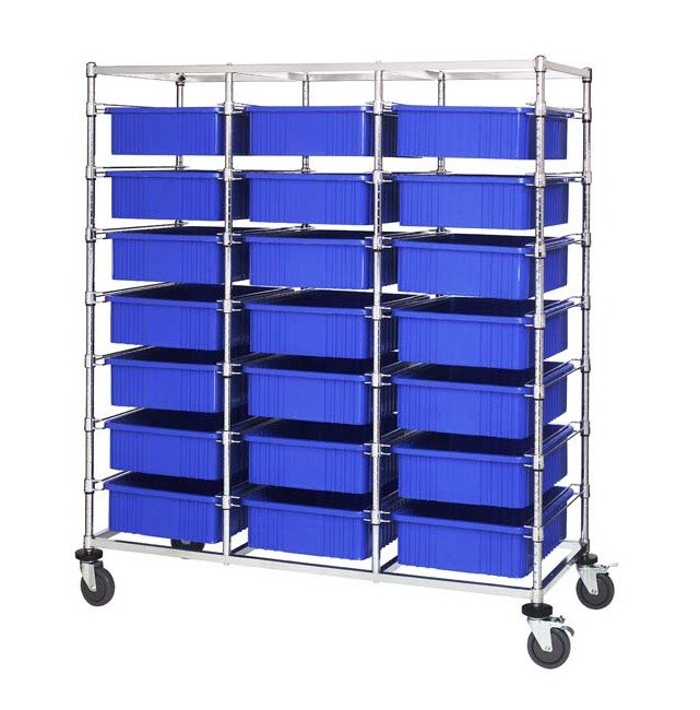 Blue Triple Bay Bin Cart with Dividable Grids - Image 1