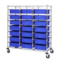 Blue Triple Bay Bin Cart with Dividable Grids
