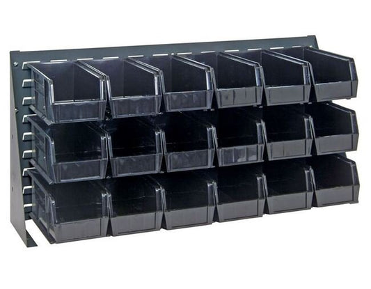 Heavy-Duty Bench Rack with 18 Black Bins, 36-Inch Width - Image 1