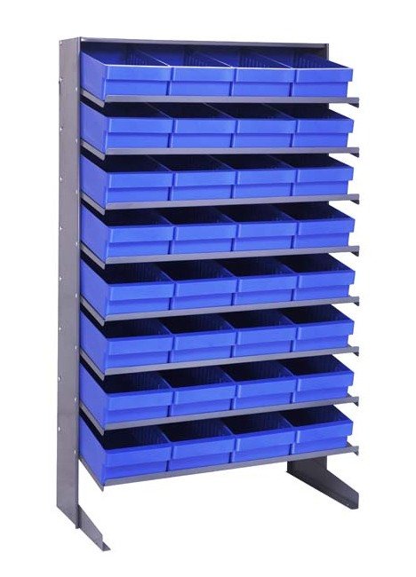 Heavy Duty Single Sided Pick Rack with 32 Blue Bins - Image 1
