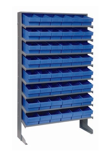 Industrial Grade Heavy Duty Shelving System with 48 Blue Bins - Image 1