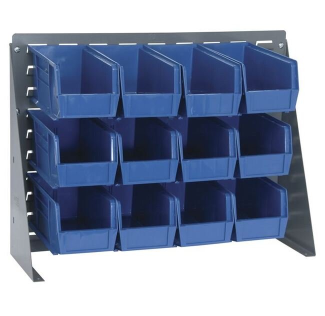 Industrial Grade Bench Rack with 12 Blue Bins - Material Handling Pick Rack - Image 1
