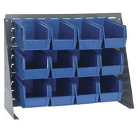 Industrial Grade Bench Rack with 12 Blue Bins - Material Handling Pick Rack