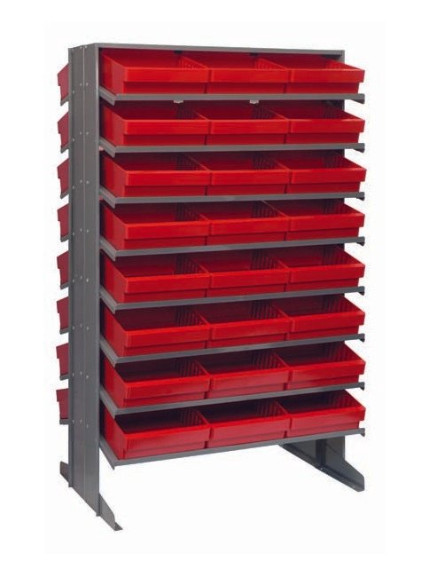 Heavy Duty Double-Sided Pick Rack with 48 Red Bins - Image 1