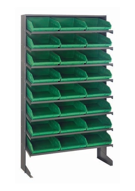 Heavy Duty Industrial Shelving Unit with 24 Green Storage Bins - Image 1