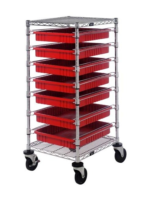 Red Wire Bin Cart with Dividable Grids - Image 1
