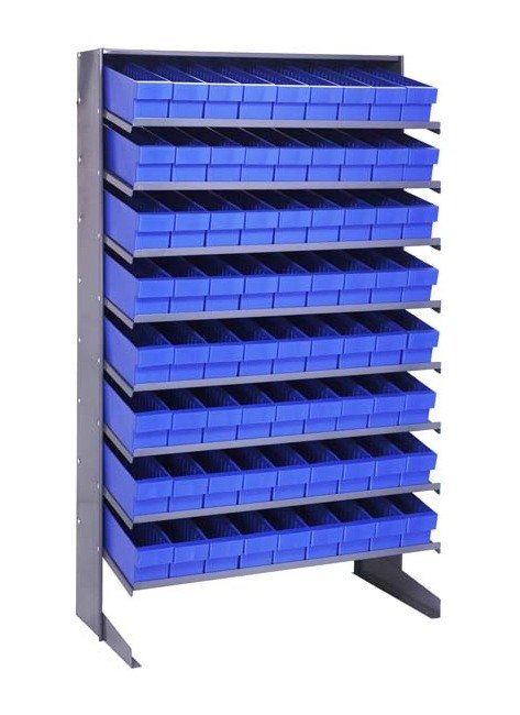 Heavy Duty Steel Shelving Unit with 72 Blue Bins - Image 1
