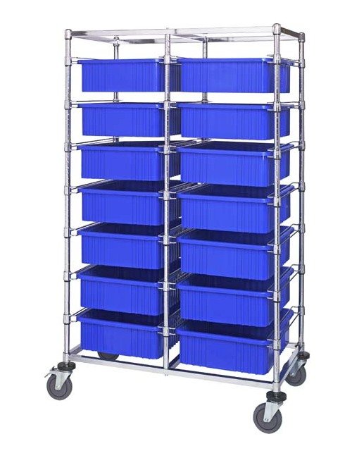 Blue Double Bay Bin Cart with Dividable Grids - Image 1