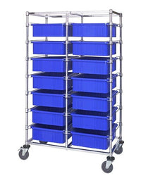 Blue Double Bay Bin Cart with Dividable Grids