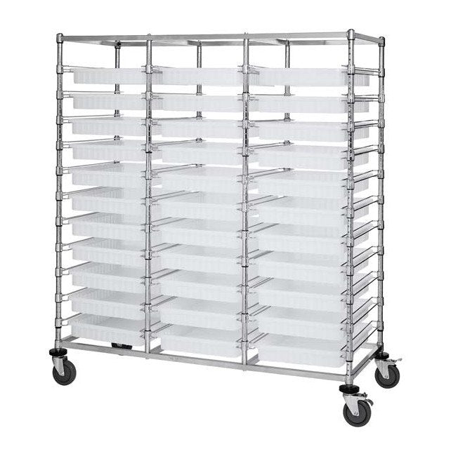 Clear Triple Bay Bin Cart with Dividable Grids - Image 1