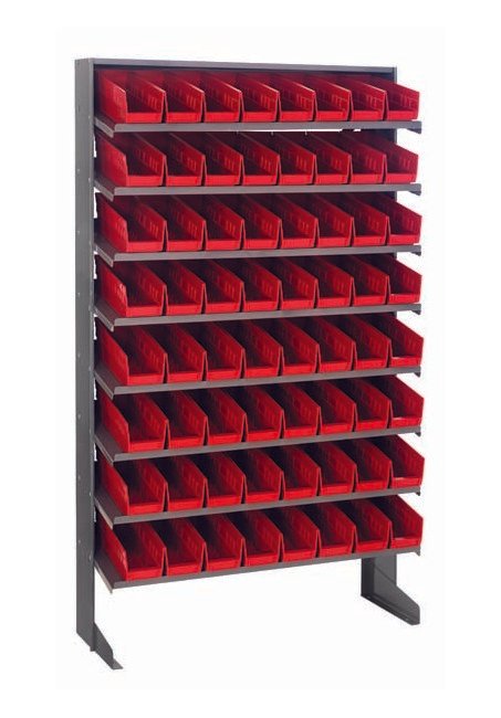 Heavy Duty Shelving Unit with 64 Red Bins - Image 1