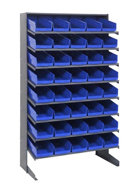 Heavy Duty Single Sided Pick Rack with 40 Blue Bins - Image 1