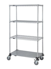 Industrial Wire Mobile Cart with Solid Bottom Shelf - 63" Height