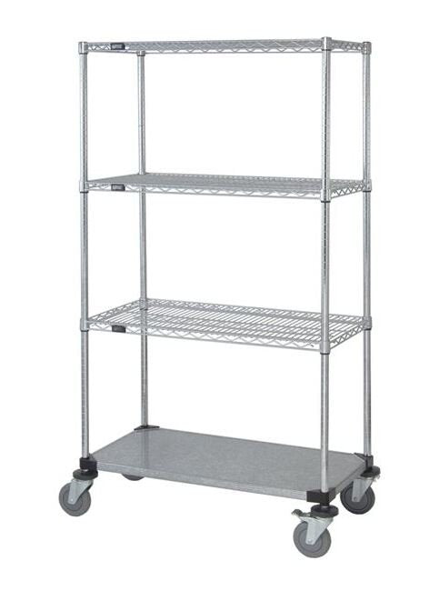 Industrial Wire Mobile Cart with Solid Bottom Shelf - 63" Height - Image 1