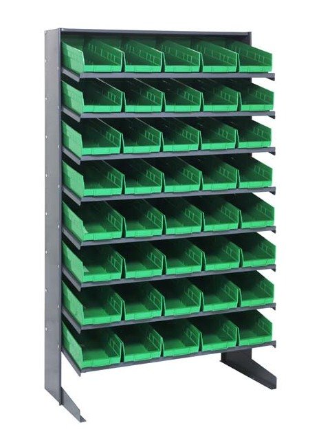 Heavy Duty Single Sided Pick Rack with 40 Green Bins - Image 1