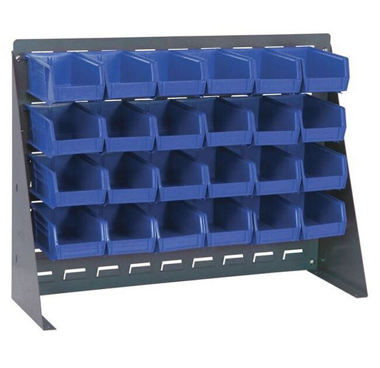 Industrial Pick Rack: Bench Storage Unit with 24 Blue Bins - Image 1