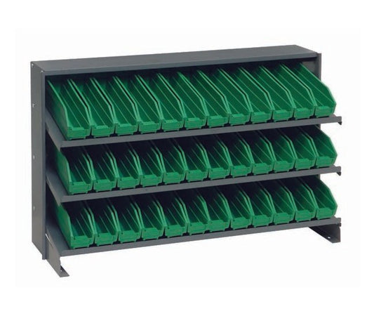 Industrial Heavy Duty Shelving Unit with 36 Green Bins - Image 1