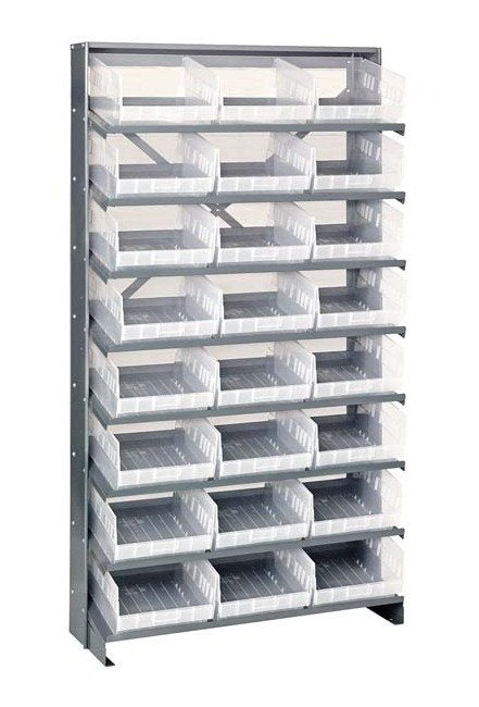 Industrial Grade Heavy Duty Sloped Shelving Unit with Store-More Bins - Image 1