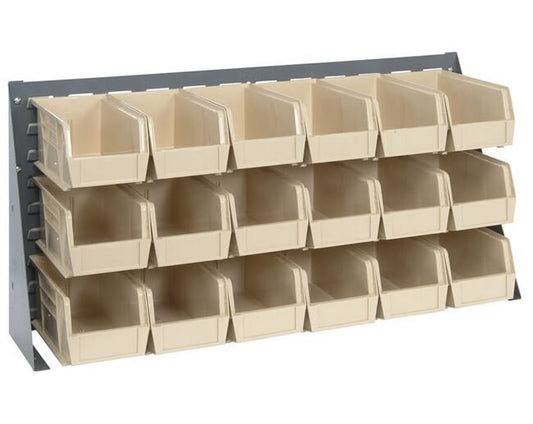Heavy-Duty Bench Rack with 18 Ivory Bins, 36-inch Width - Image 1