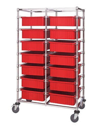 Red Double Bay Bin Cart with Dividable Grids