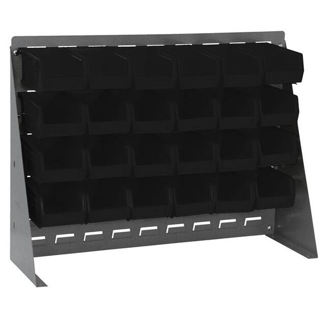 Heavy-Duty Bench Rack with 24 Black Bins, 27-Inch Width - Image 1