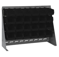 Heavy-Duty Bench Rack with 24 Black Bins, 27-Inch Width