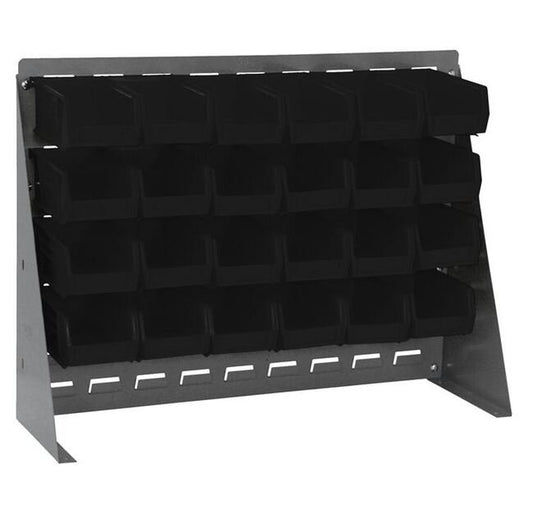Heavy-Duty Bench Rack with 24 Black Bins, 27-Inch Width - Image 1