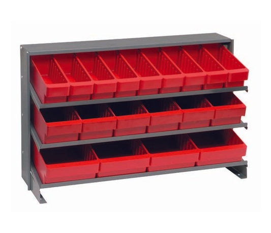 Heavy Duty Industrial Shelving Unit with 9 Red Bins - Image 1