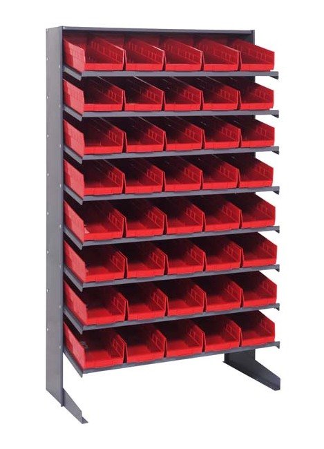 Heavy Duty Industrial Shelving Unit with 40 Red Bins - Image 1