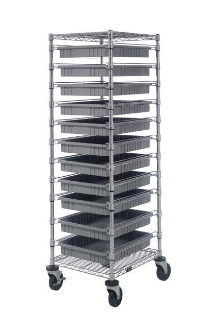 Industrial Wire Bin Cart with 11 Gray Bins - Image 1