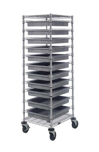 Industrial Wire Bin Cart with 11 Gray Bins