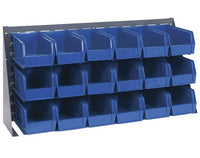 Heavy-Duty Bench Rack with 18 Blue Bins, 36-Inch Width