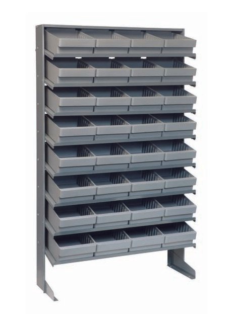 Industrial Heavy Duty Single-Side Pick Rack with 32 Gray Bins - Image 1