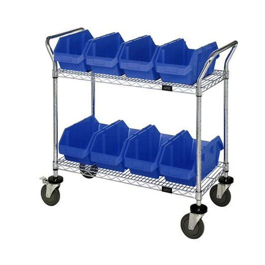 Heavy-Duty Wire Shelving Cart with 8 Blue Storage Bins - Image 1