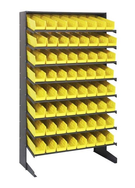 Heavy Duty Single Sided Pick Rack with 64 Yellow Bins - Image 1