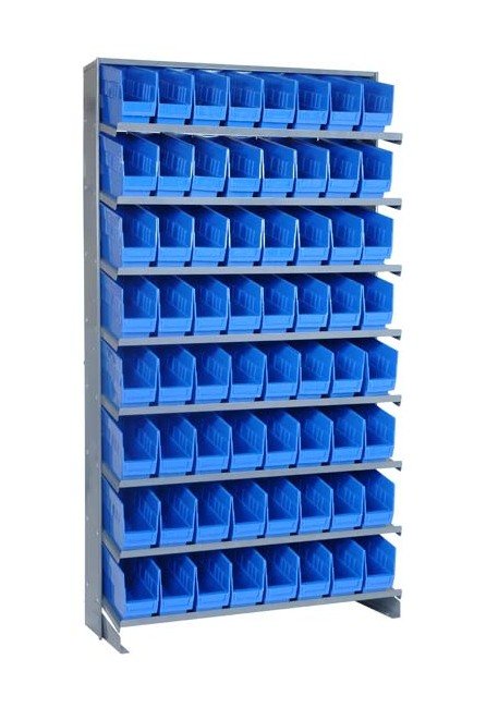 Heavy Duty Single Sided Pick Rack with 64 Blue Bins - Image 1