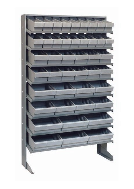 Industrial Grade Heavy Duty Shelving System with Gray Bins - Image 1