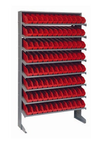 Industrial Grade Heavy Duty Shelving Unit with 96 Red Bins