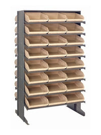 Industrial Grade Heavy Duty Shelving Unit with Double Sided Pick Rack and 48 Ivory Bins