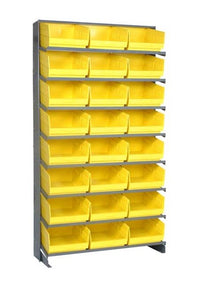 Industrial-Grade Heavy Duty Shelving Unit with 24 Yellow Bins