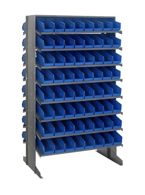 Industrial Heavy Duty Double Sided Pick Rack with 128 Blue Bins - Image 1