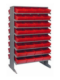 Heavy Duty Double-Sided Shelving with 64 Red Bins