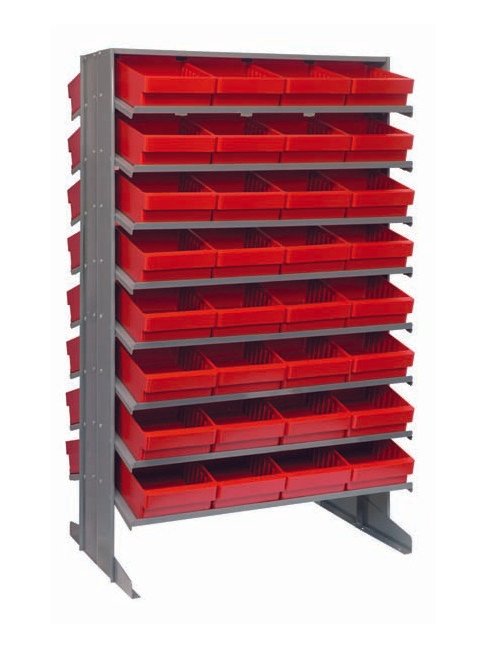 Heavy Duty Double-Sided Shelving with 64 Red Bins - Image 1