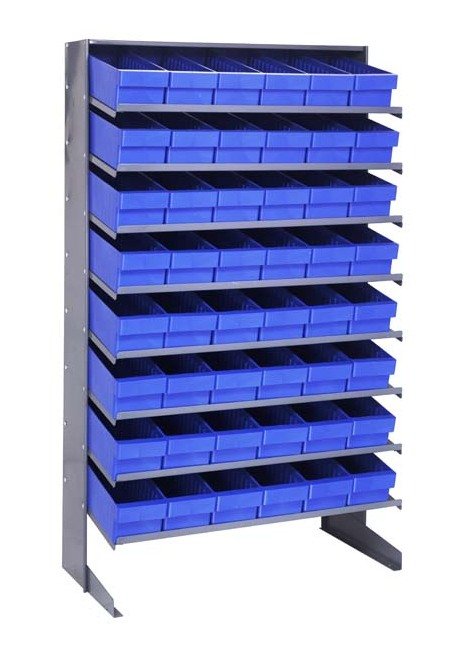 Heavy Duty Single Sided Pick Rack with 48 Blue Bins - Image 1